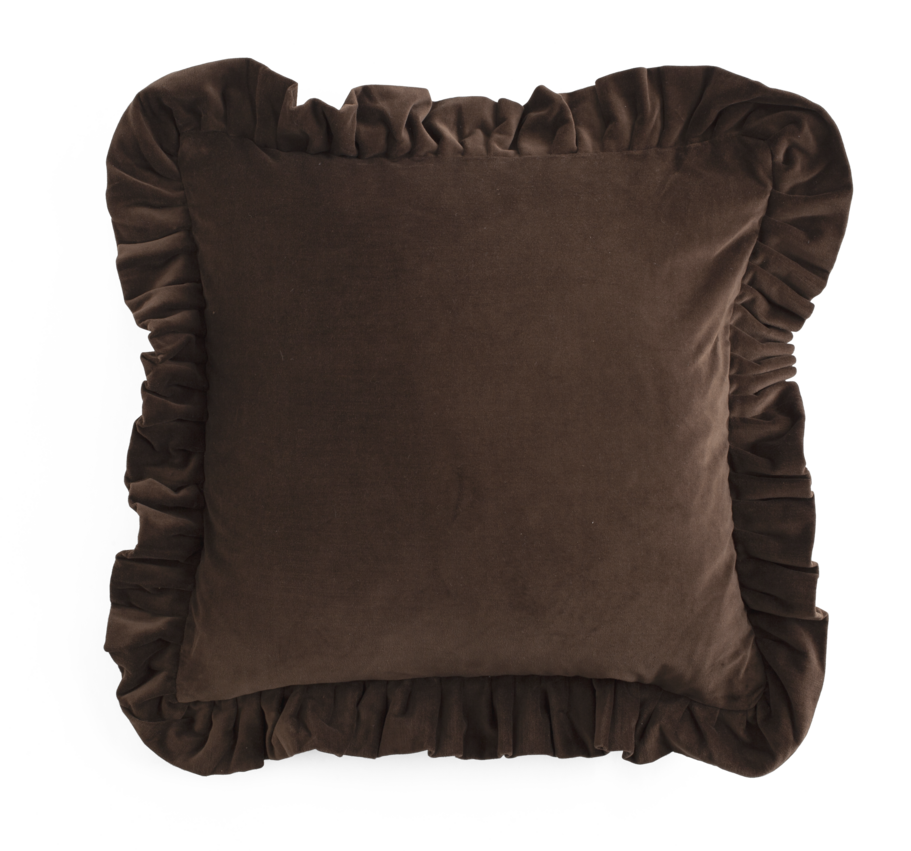 Velvet Cushion with ruffle in Brown