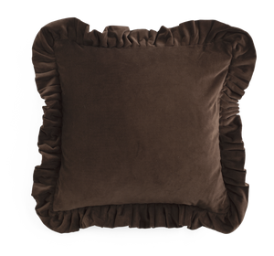 Velvet Cushion with ruffle in Brown