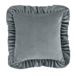 Velvet Cushion with ruffle in Dusty Blue