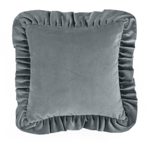Velvet Cushion with ruffle in Dusty Blue