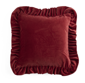Velvet Cushion with ruffle in Red