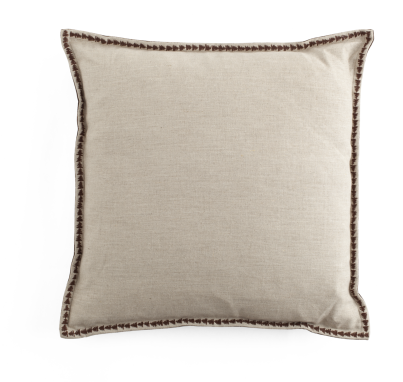 Velvet & Linen Cushion with Embroidery in Brown