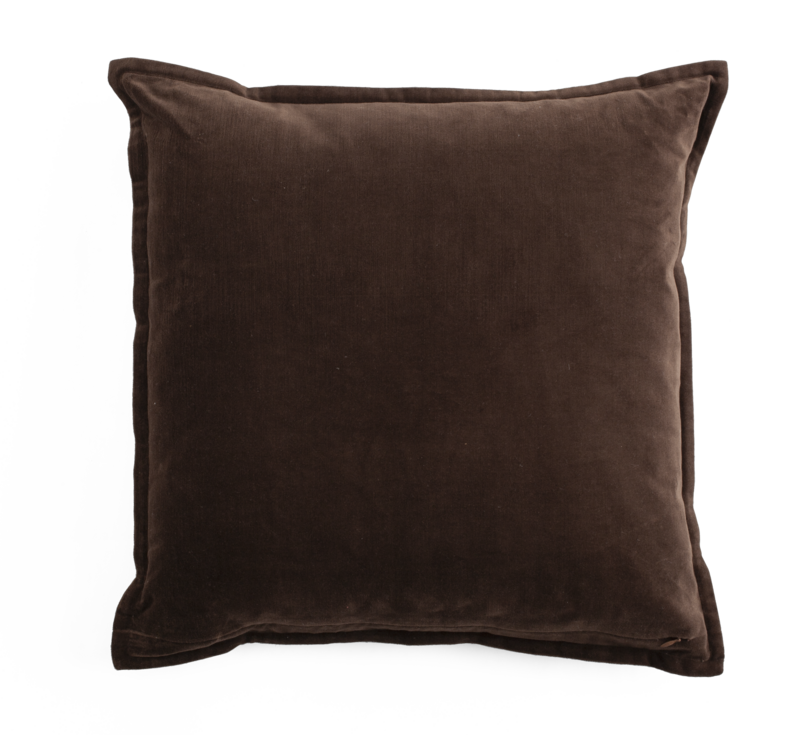 Velvet & Linen Cushion with Embroidery in Brown