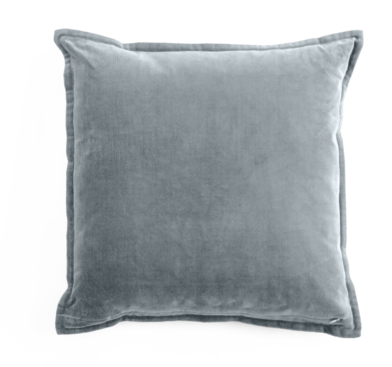 Velvet & Linen Cushion with Embroidery in Dusty Blue