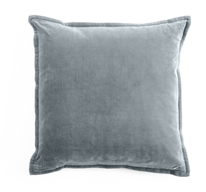 Velvet & Linen Cushion with Embroidery in Dusty Blue