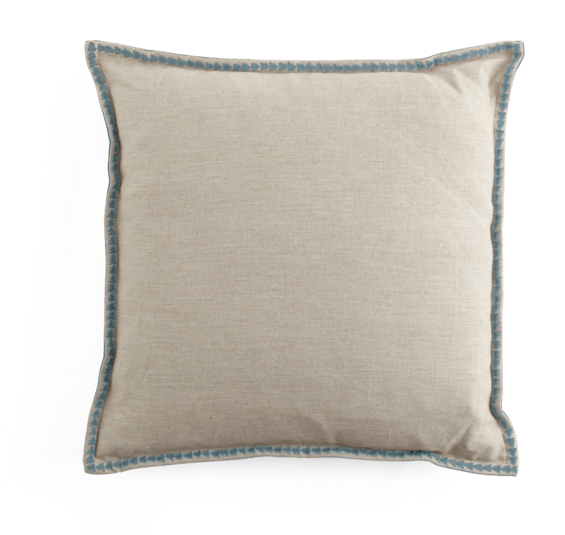 Velvet & Linen Cushion with Embroidery in Dusty Blue