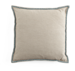 Velvet & Linen Cushion with Embroidery in Dusty Blue