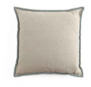 Velvet & Linen Cushion with Embroidery in Dusty Blue
