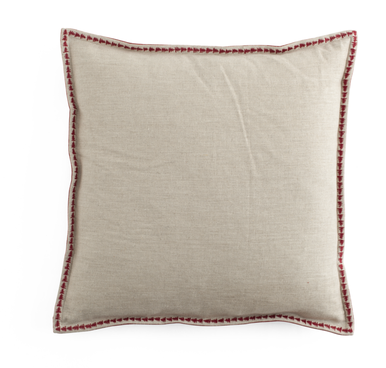Velvet & Linen Cushion with Embroidery in Red