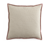 Velvet & Linen Cushion with Embroidery in Red