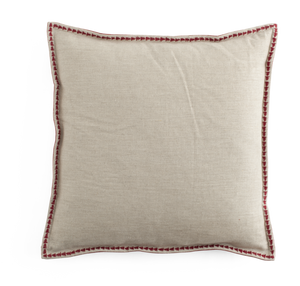 Velvet & Linen Cushion with Embroidery in Red