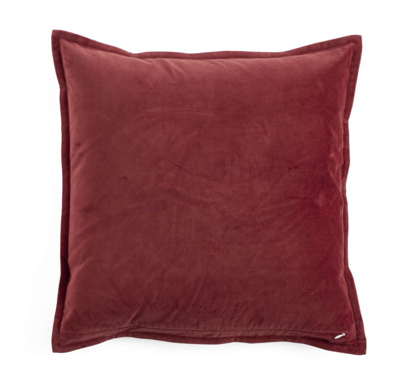 Velvet & Linen Cushion with Embroidery in Red