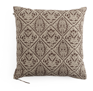 Linen cushion with Jaipur print in Brown