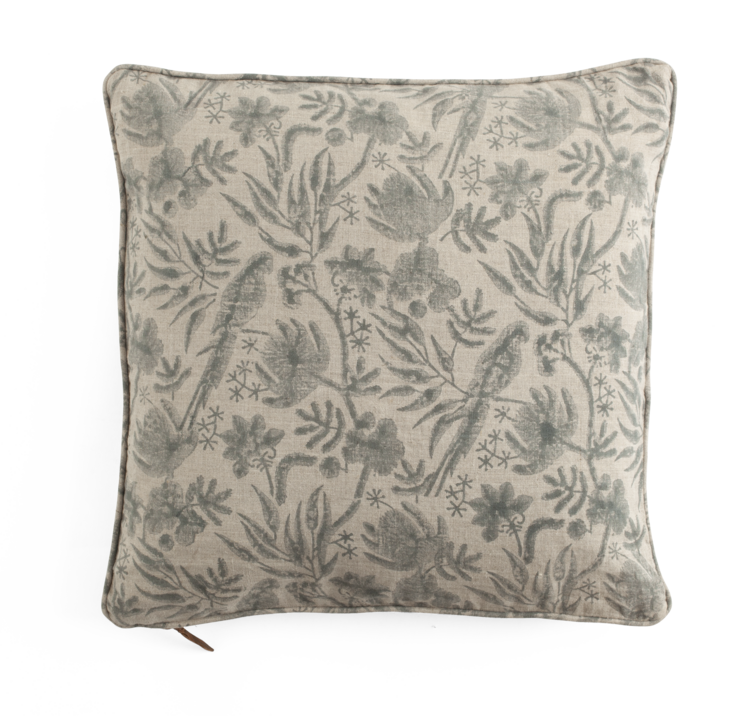 Linen cushion with Parrot Open in Blue