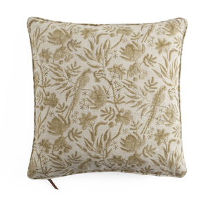 Linen cushion with Parrot Open in Ochre