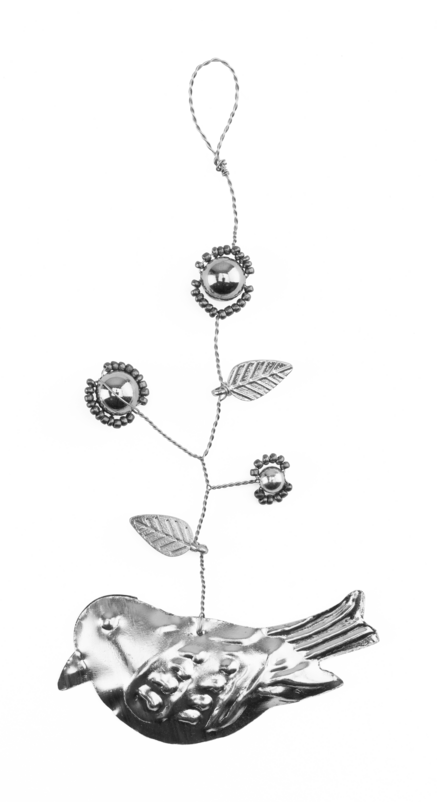 Hanging Ornament with Bird in Silver