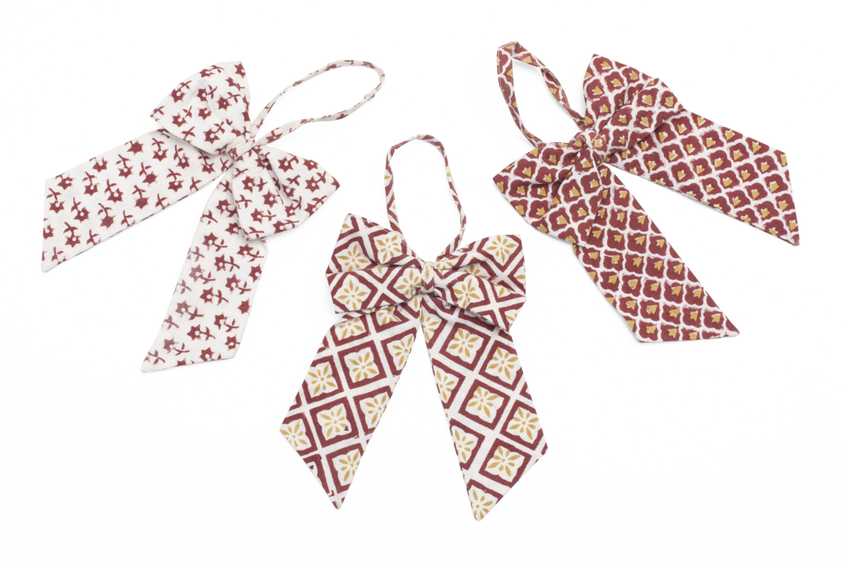 Bow Ornament with Mixed Print in Red