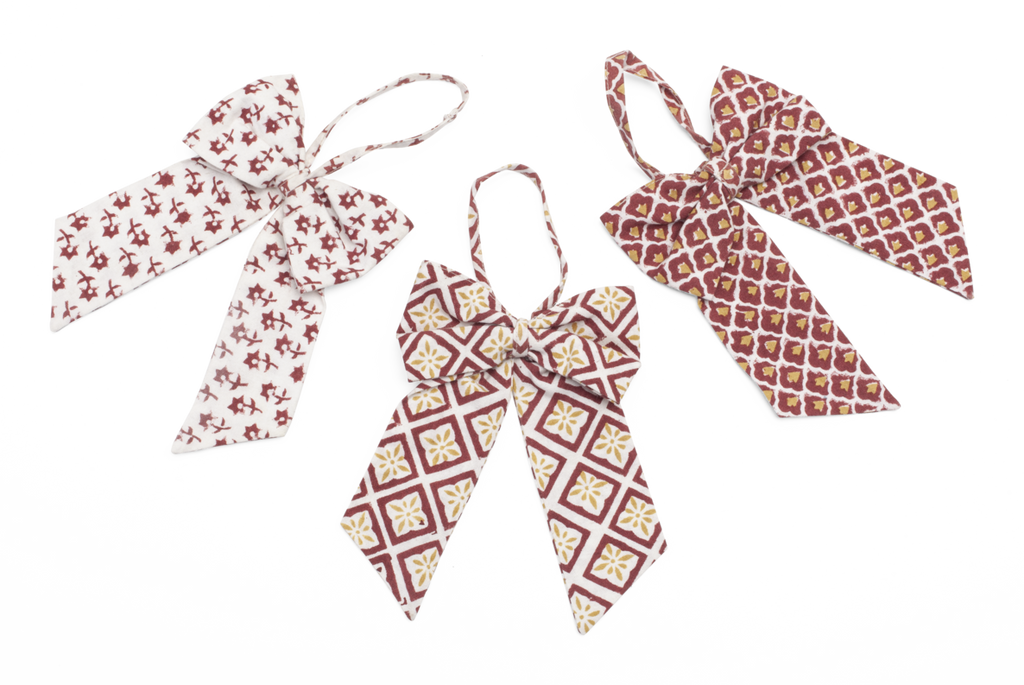 Bow Ornament with Mixed Print in Red