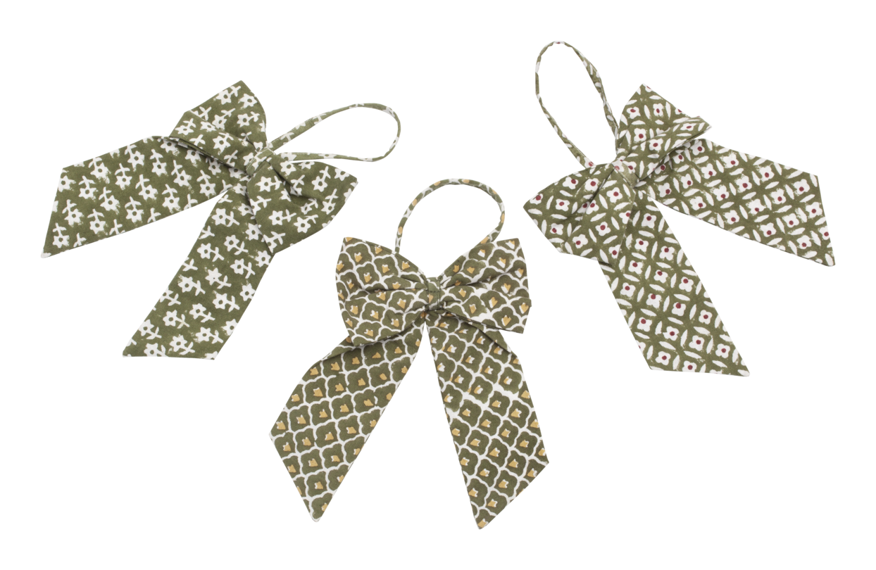 Bow Ornament with Mixed Print in Green