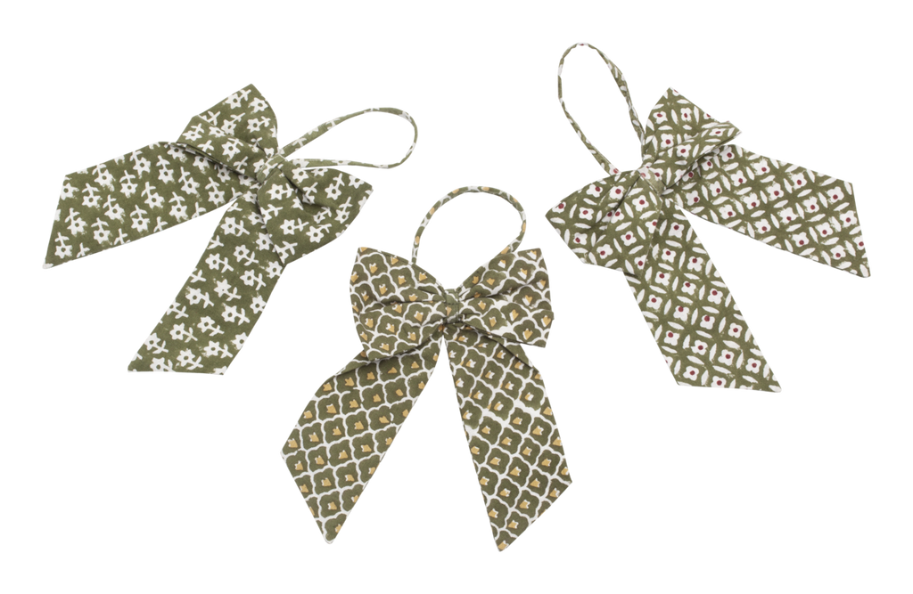 Bow Ornament with Mixed Print in Green
