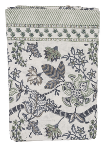 Linen tablecloth with Floral print in Sea Blue