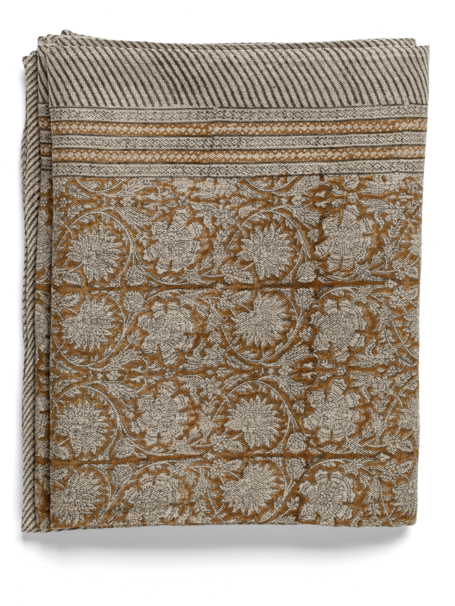 Linen tablecloth with Paradise print in Ochre