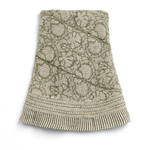 Round linen tablecloth with Paradise print in Green