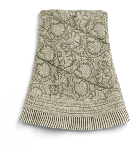 Round linen tablecloth with Paradise print in Green