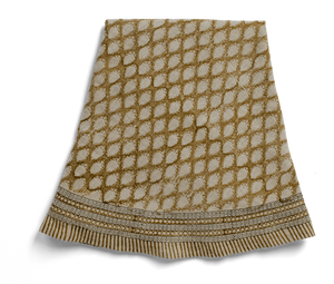 Round linen tablecloth with Cypress print in Ochre