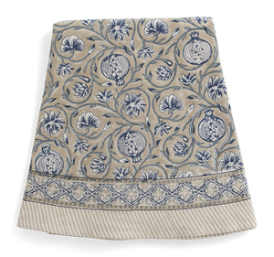 Round tablecloth with Tangier Pomegranate print in Beige & Blue