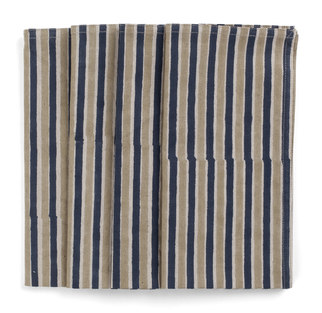 Napkins with Stripe Multi print in Beige & Blue