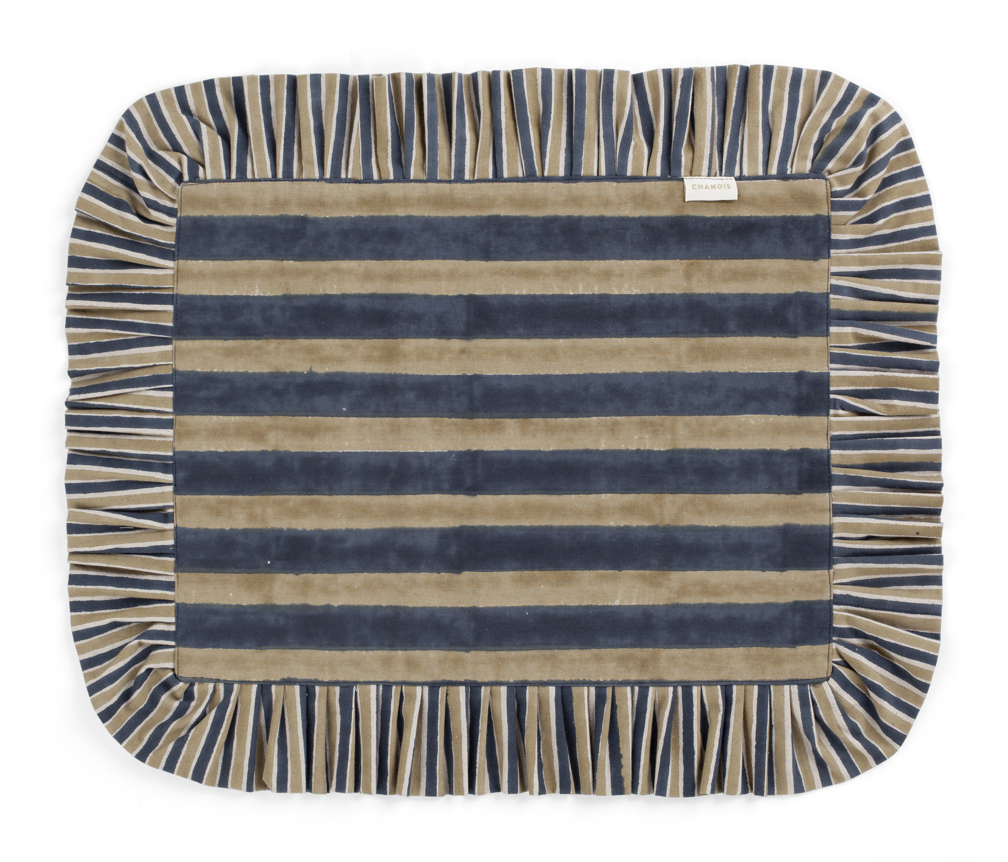 Ruffle placemats with Jaipur Stripe print in Beige & Blue