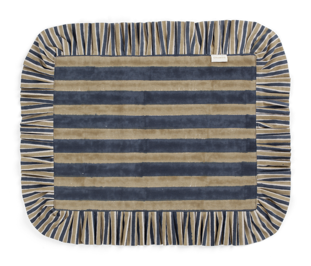 Ruffle placemats with Jaipur Stripe print in Beige & Blue