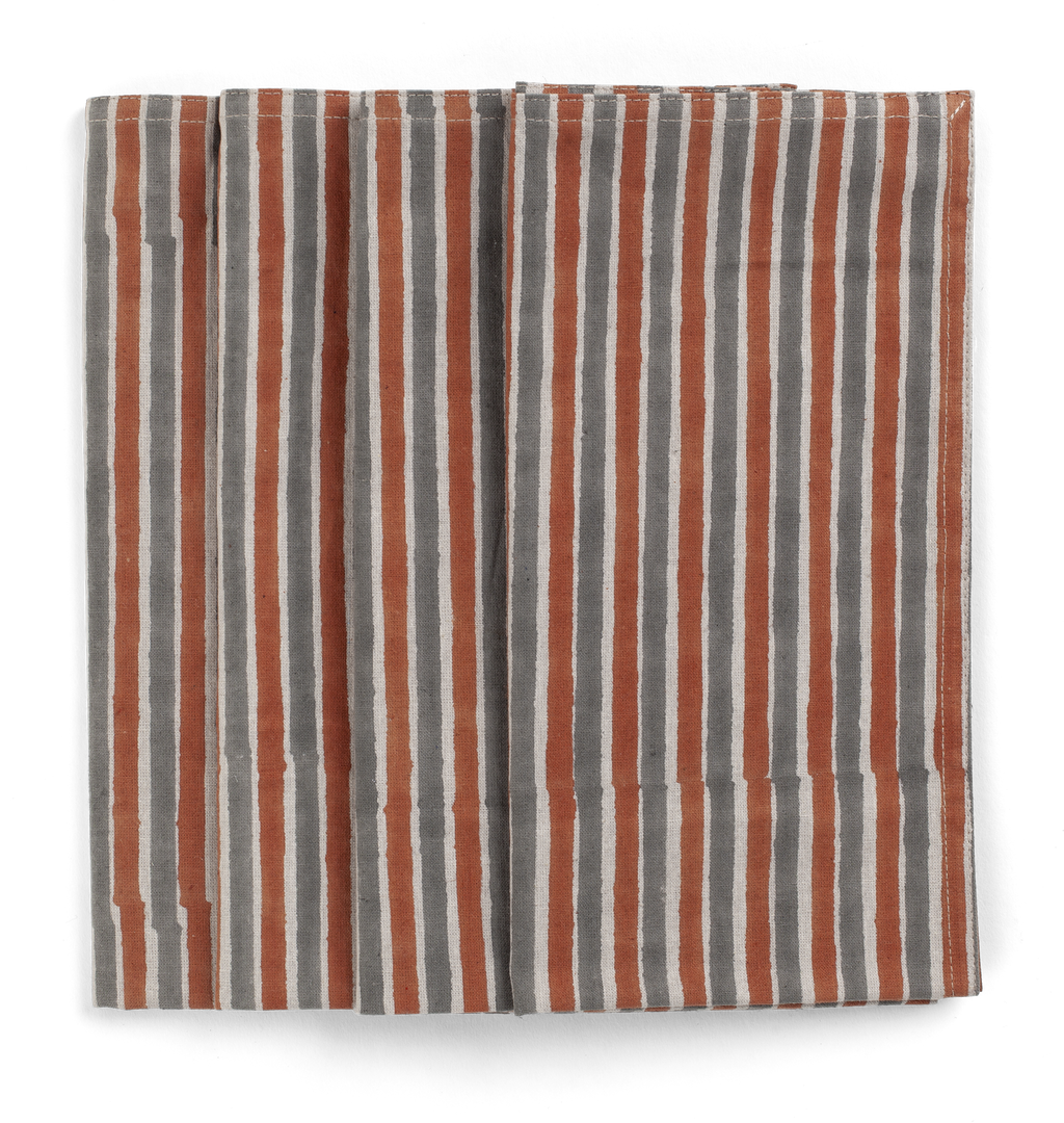 Napkins with Stripe Multi print in Rusty Red & Grey