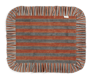 Ruffle placemats with Jaipur Stripe print in Rusty Red & Grey