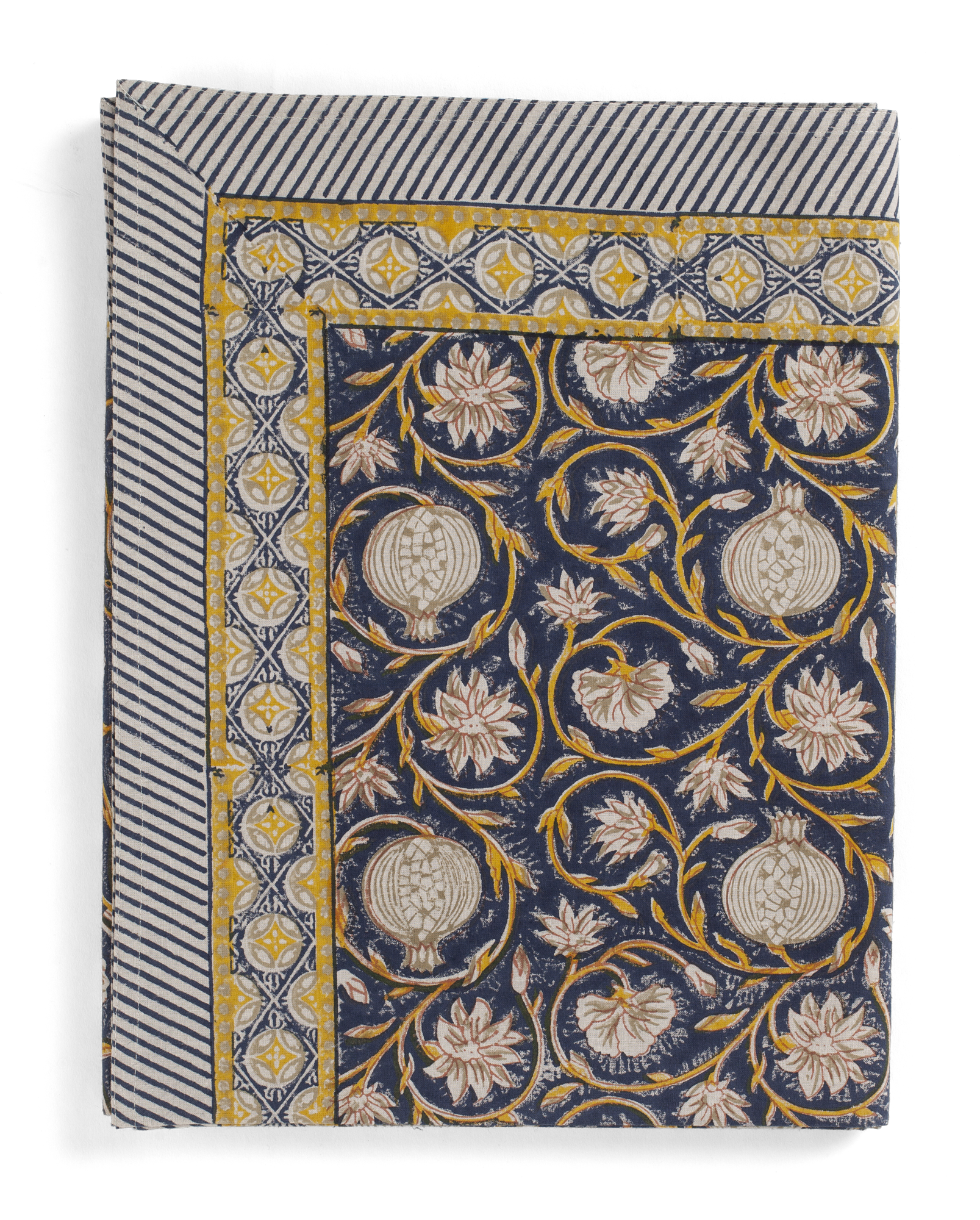 Tangier Pomegranate tablecloth in Dark Blue & Ochre