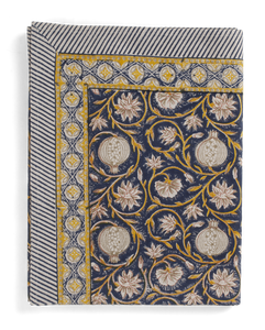 Tangier Pomegranate tablecloth in Dark Blue & Ochre