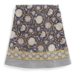 Round tablecloth with Tangier Pomegranate print in Dark Blue & Ochre