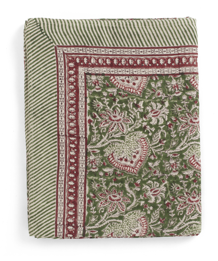 Linen tablecloth with Oriental print in Green