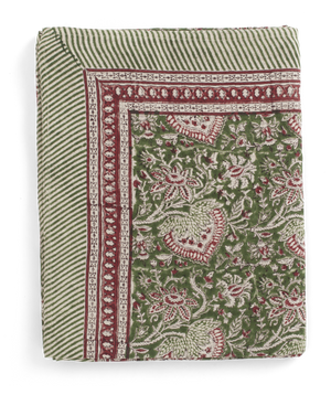 Linen tablecloth with Oriental print in Green