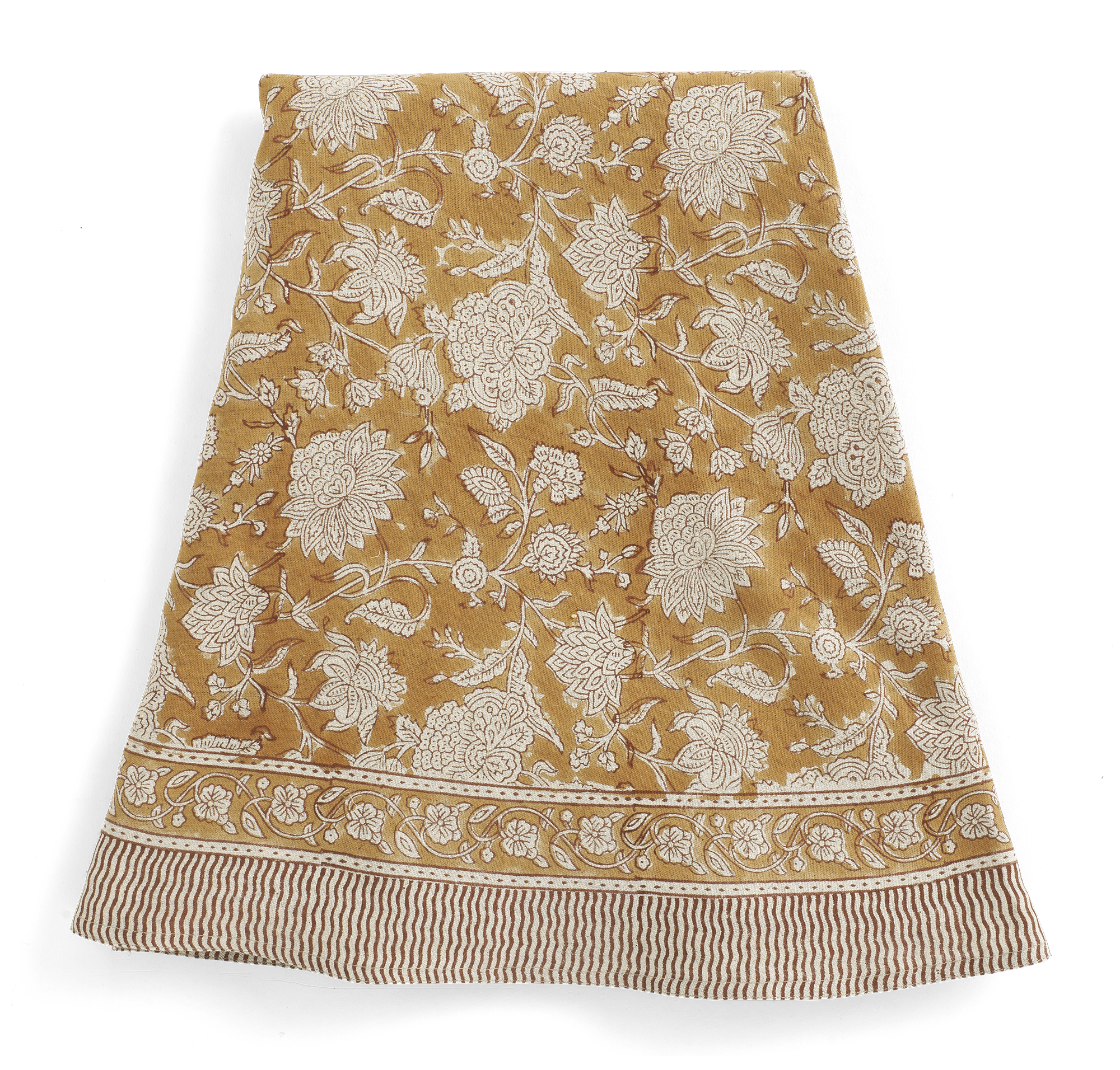 Linen Tablecloth with Indian Rose print in Ochre