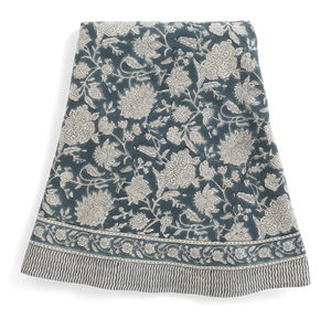 Linen Tablecloth with Indian Rose print in Denim Blue