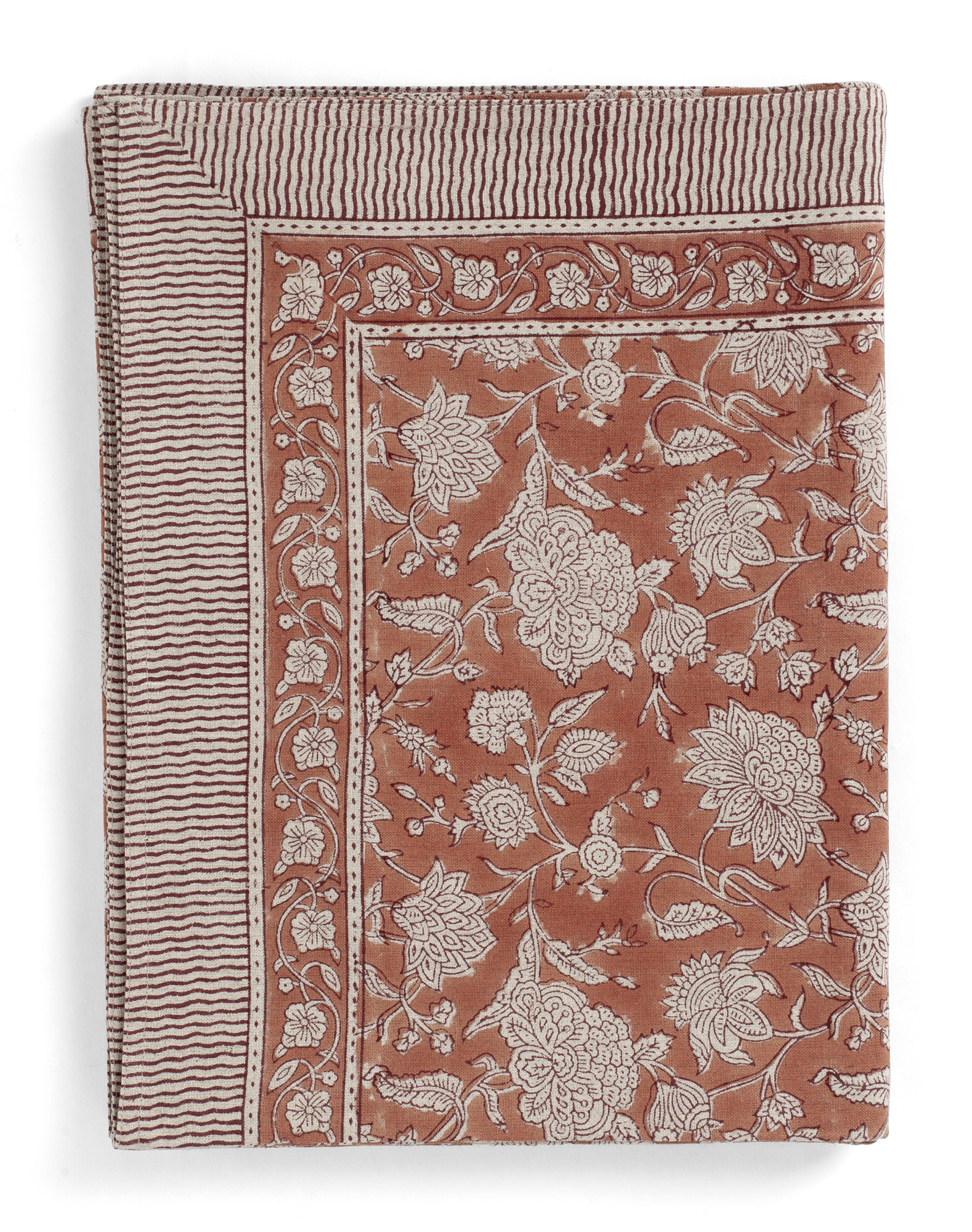 Linen Tablecloth with Indian Rose print in Terracotta