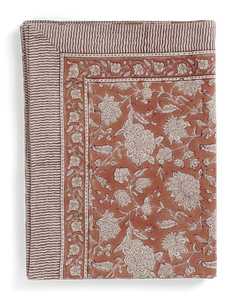 Linen Tablecloth with Indian Rose print in Terracotta