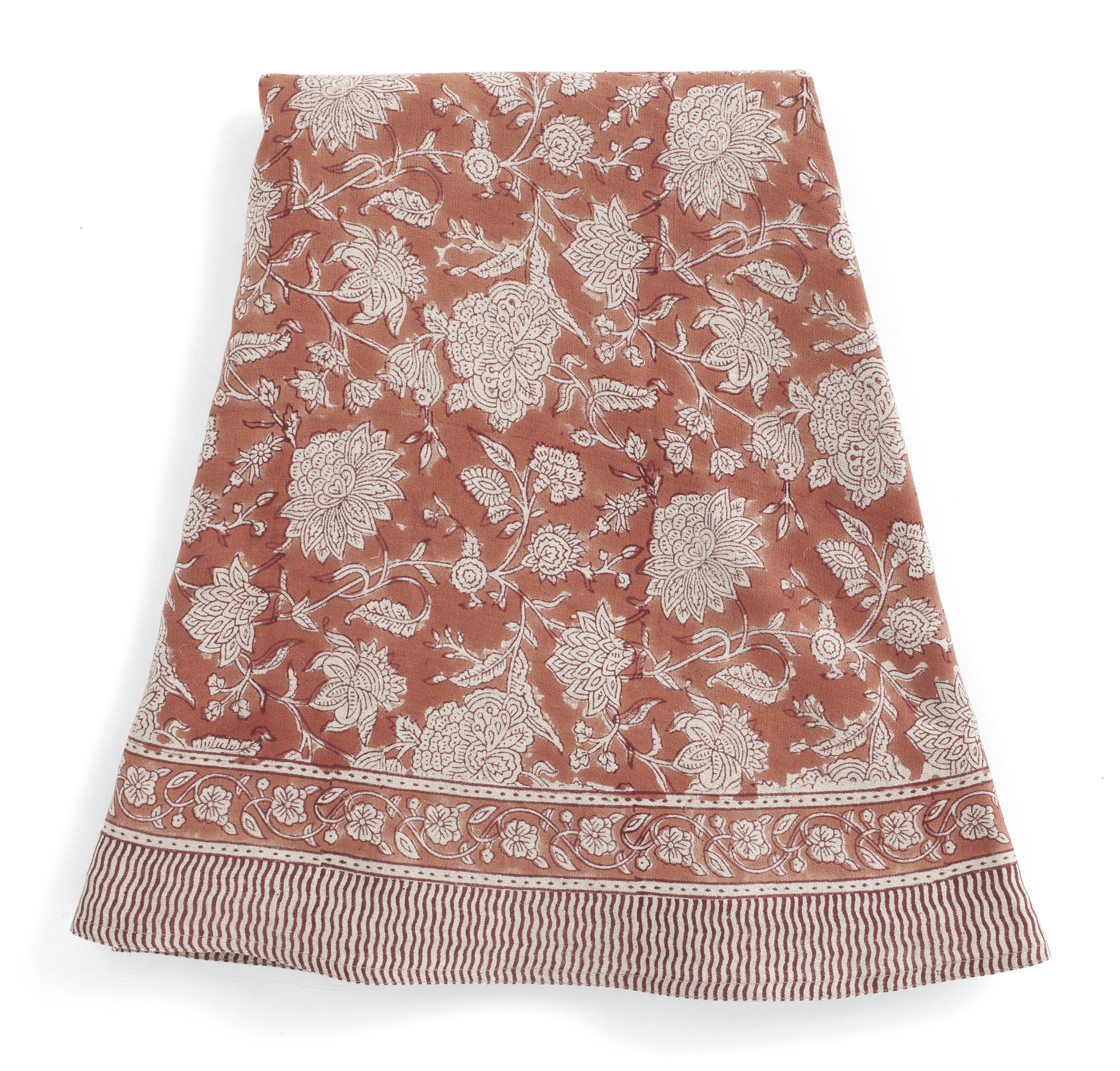 Linen Tablecloth with Indian Rose print in Terracotta