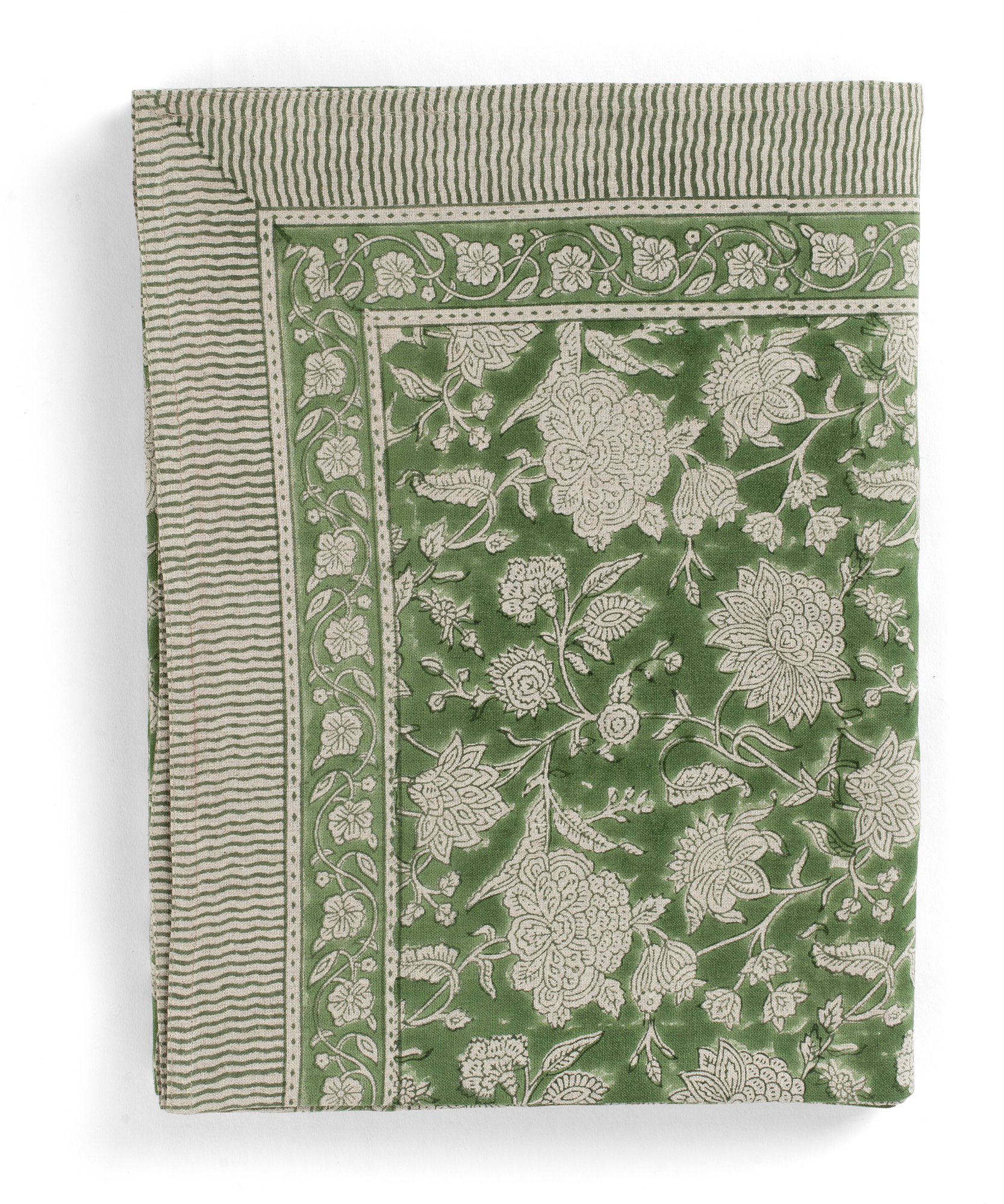 Linen Tablecloth with Indian Rose print in Green