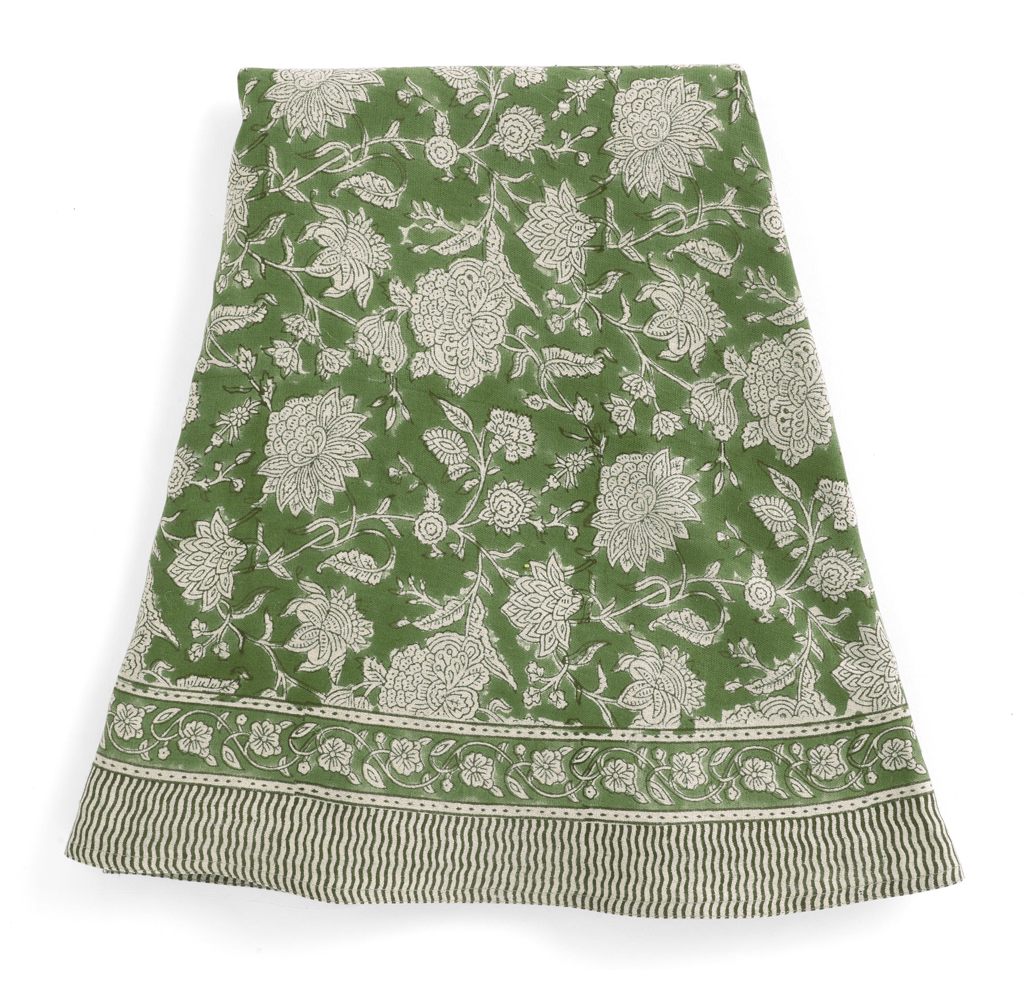 Linen Tablecloth with Indian Rose print in Green