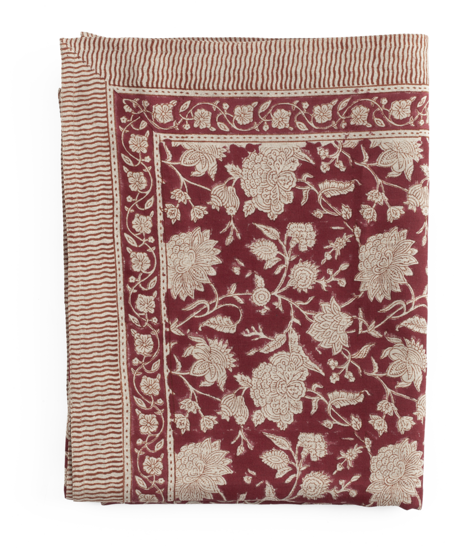 Linen Tablecloth with Indian Rose print in Red