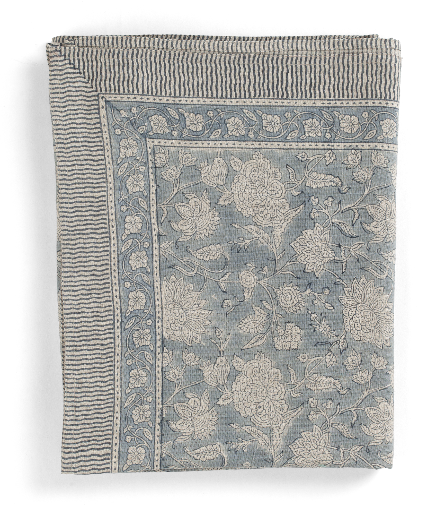 Linen Tablecloth with Indian Rose print in Dusty Blue