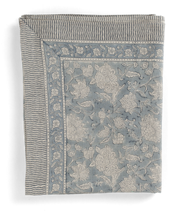 Linen Tablecloth with Indian Rose print in Dusty Blue